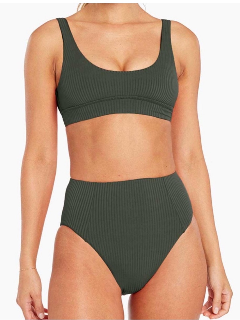 Vitamin A EcoRib Sienna High Waist Bikini Bottom - Forest